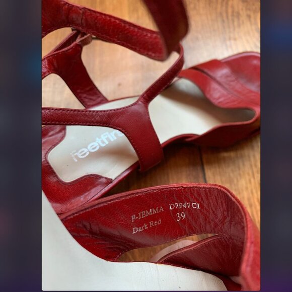 FEETFIRST - Dark red leather heeled sandals Straps over the foot  Size: 39 - Picture 5 of 8
